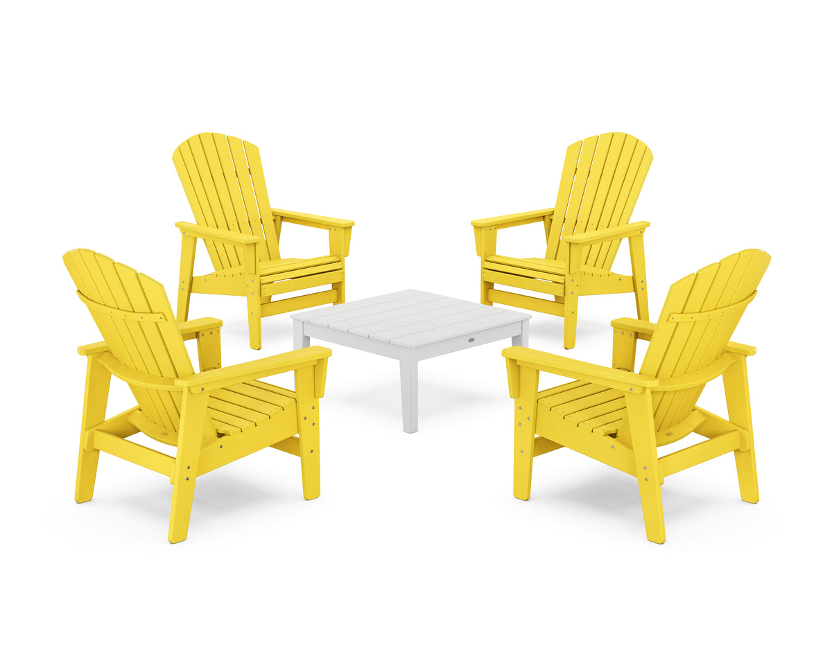 POLYWOOD 5-Piece Nautical Grand Upright Adirondack Chair Conversation Group in Lemon / White