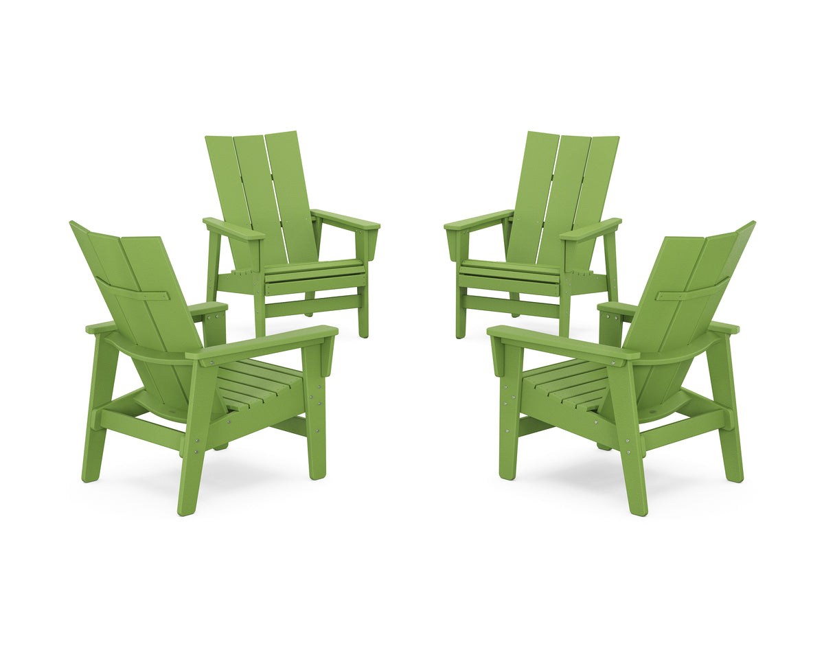 POLYWOOD 4-Piece Modern Grand Upright Adirondack Chair Conversation Set in Lime
