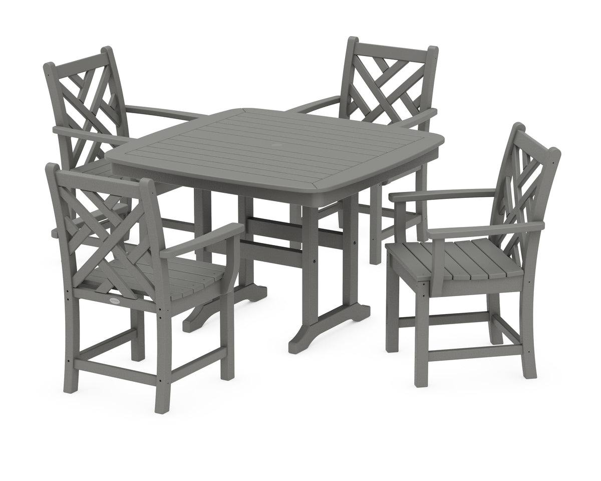 POLYWOOD Chippendale 5-Piece Dining Set with Trestle Legs - 44" Table in Slate Grey