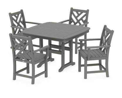 POLYWOOD Chippendale 5-Piece Dining Set with Trestle Legs - 44" Table in Slate Grey