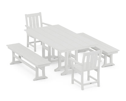 POLYWOOD Oxford 5-Piece Farmhouse Dining Set with Benches in White