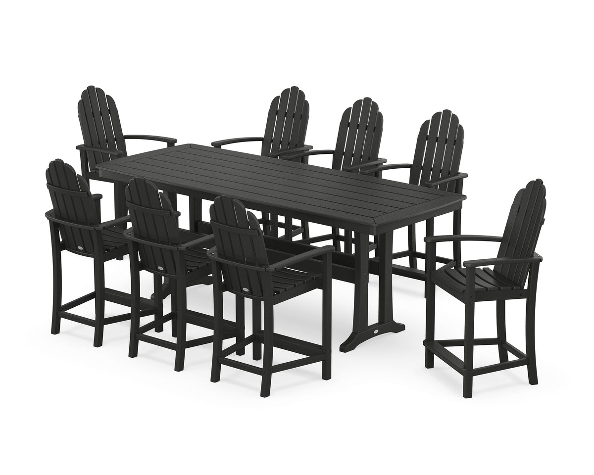 POLYWOOD Classic Adirondack 9-Piece Counter Set with Trestle Legs in Black