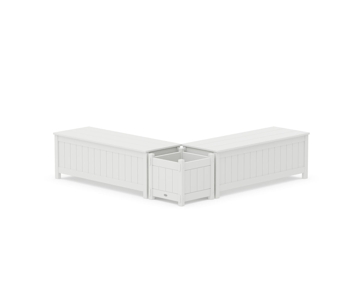 POLYWOOD 48" Vineyard L-Shaped Planter Storage Bench Set in White