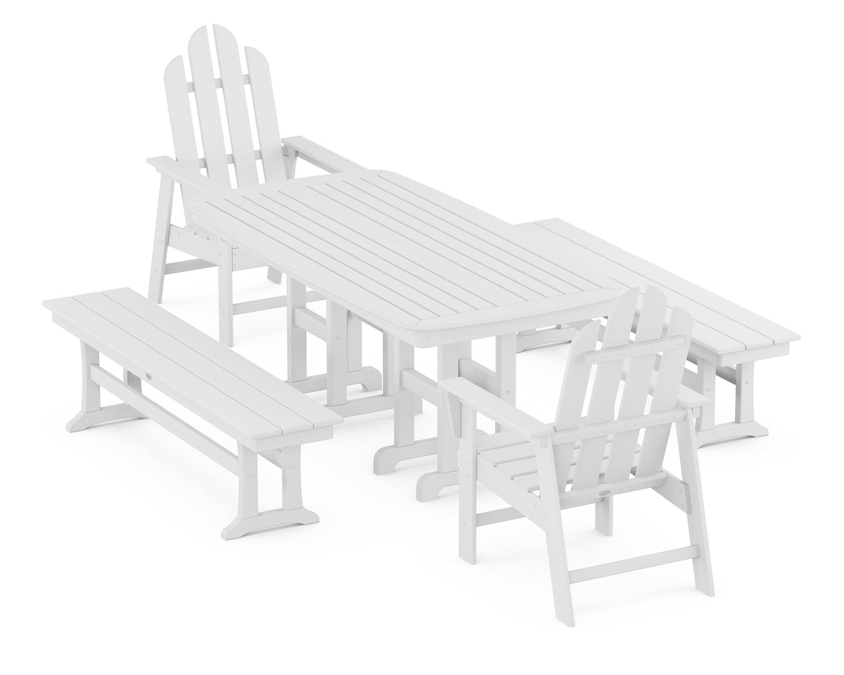 POLYWOOD Long Island 5-Piece Dining Set with Benches - 37" x 72" Table in White