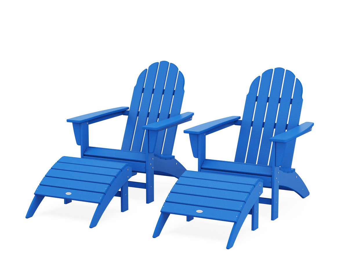 POLYWOOD Vineyard Adirondack Chair 4-Piece Set with Ottomans in Pacific Blue
