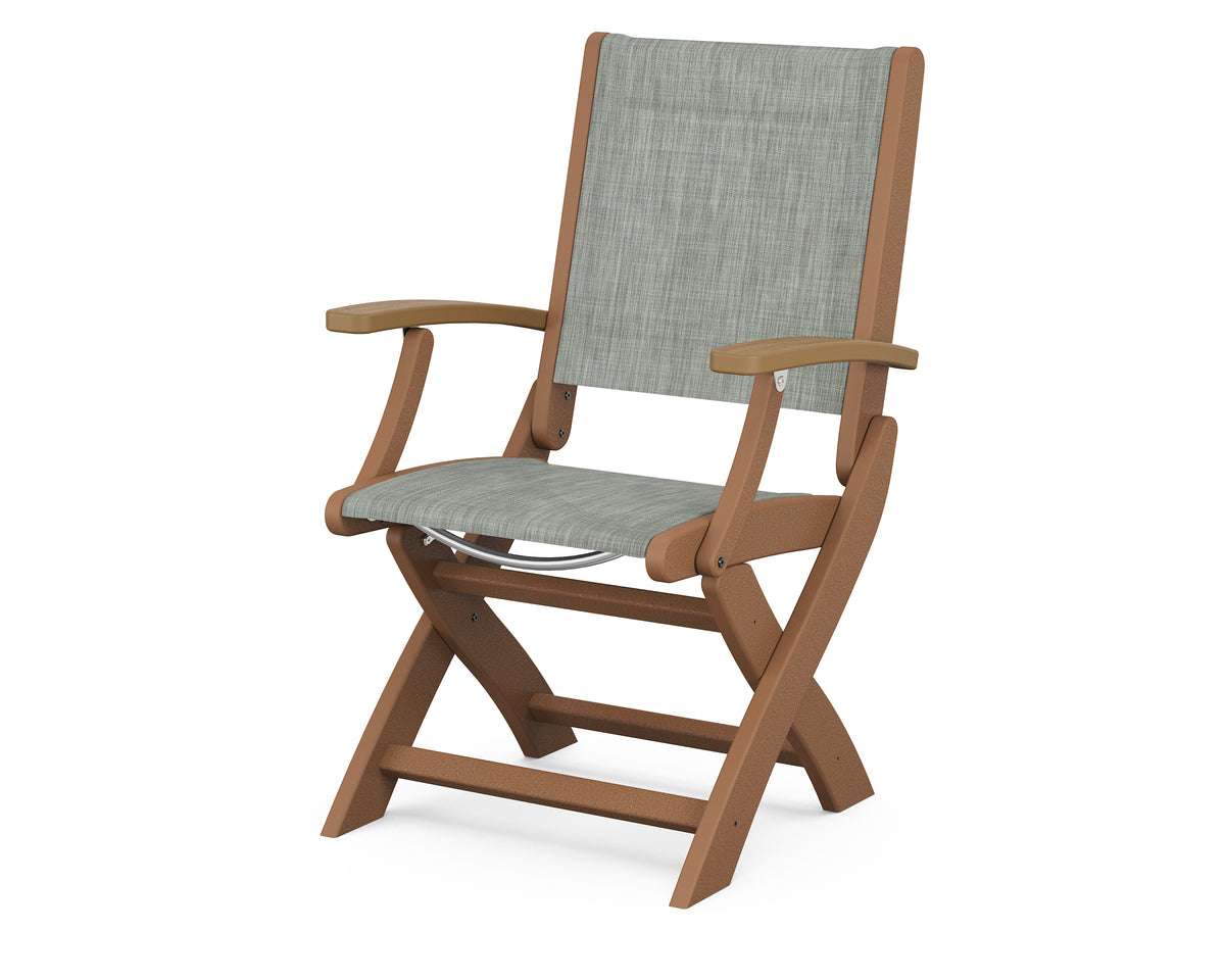 POLYWOOD Coastal Folding Chair in Teak with Natural arms and Birch sling