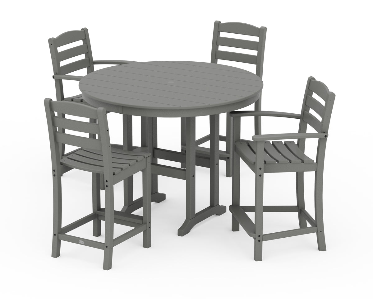 POLYWOOD La Casa Café 5-Piece Round Farmhouse Counter Dining Set in Slate Grey