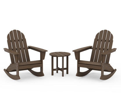POLYWOOD Vineyard 3-Piece Adirondack Rocking Chair Set with 18" Round Table in Kona