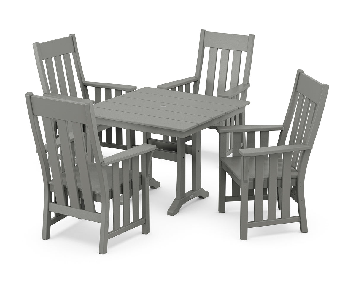 POLYWOOD Acadia 5-Piece Farmhouse Dining Set with Trestle Legs in Slate Grey