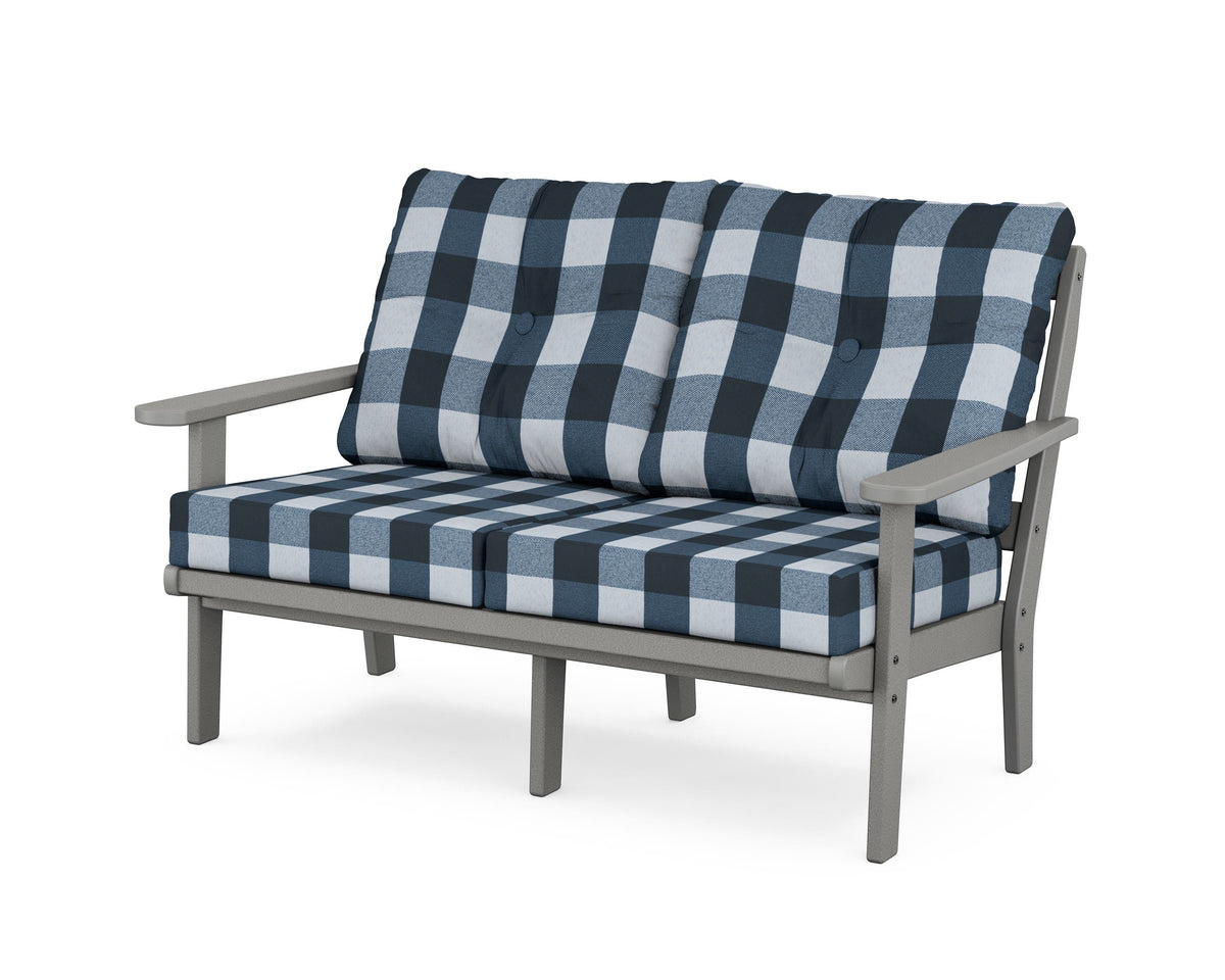 POLYWOOD Mission Deep Seating Loveseat in Slate Grey / Buffalo Plaid Marine Indigo