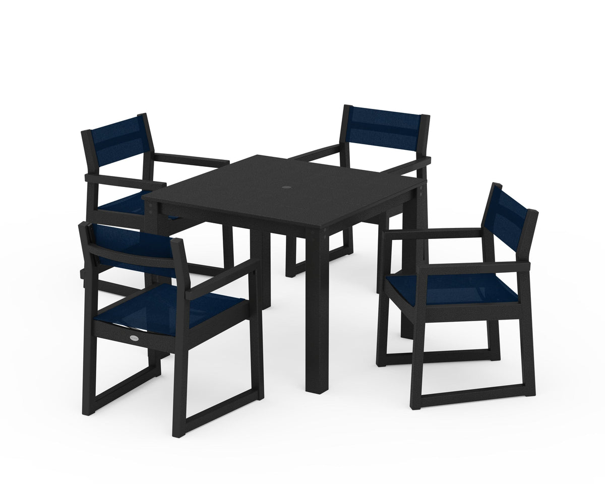 POLYWOOD EDGE Sling Arm Chair 5-Piece Parsons Dining Set in Black / Navy Blue