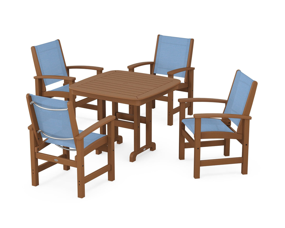 POLYWOOD Coastal 5-Piece Dining Set with Nautical 37" Dining Table in Teak / Poolside