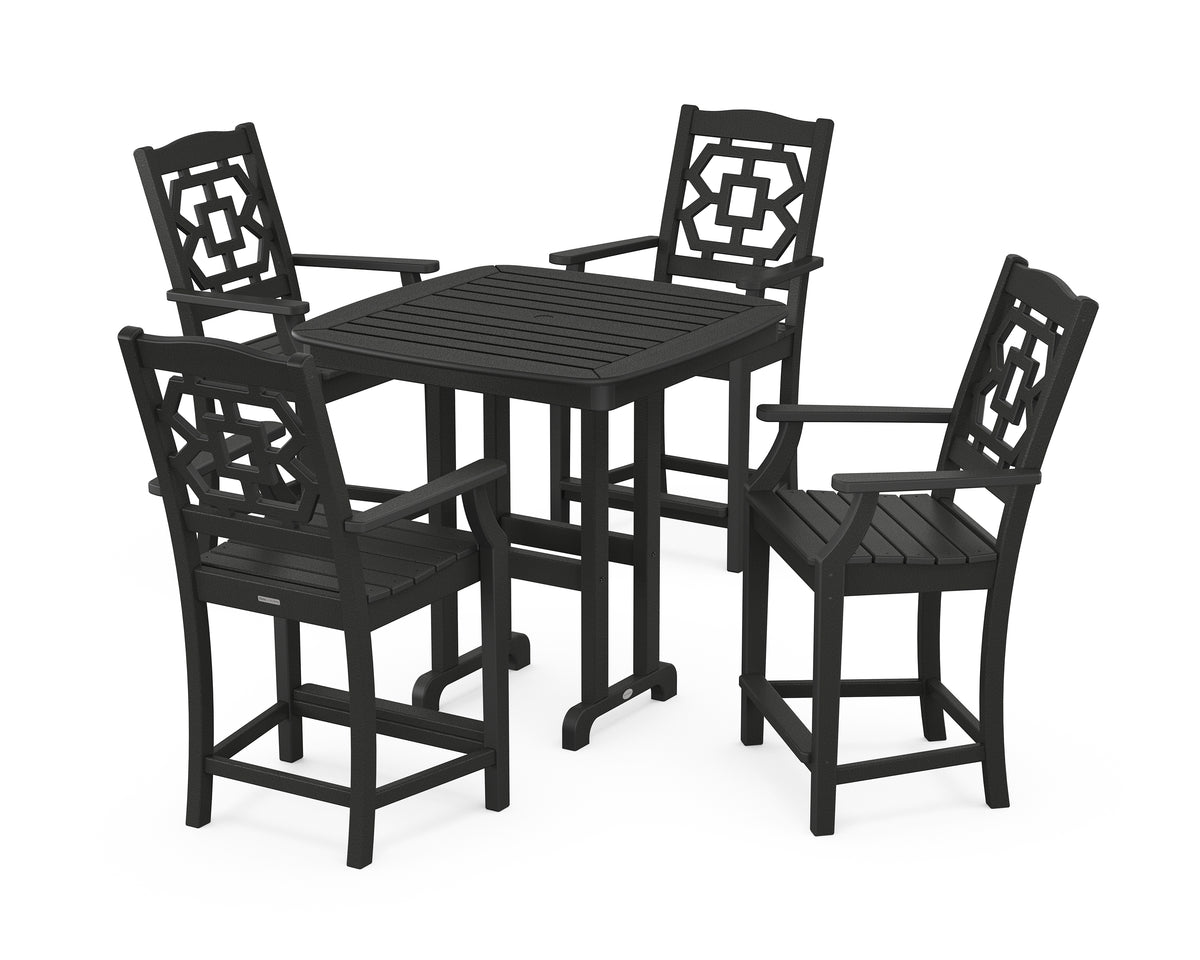 POLYWOOD Chinoiserie 5-Piece Counter Set in Black