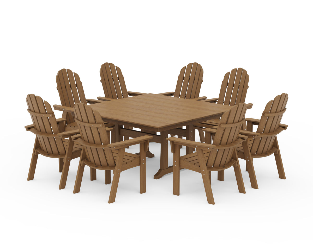 POLYWOOD Vineyard Curveback Adirondack 9-Piece Square Farmhouse Dining Set with Trestle Legs in Natural