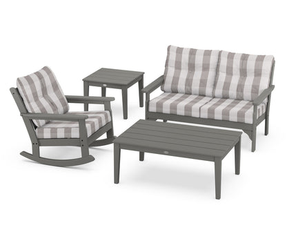 POLYWOOD Vineyard 4-Piece Deep Seating Rocker Set in Slate Grey / Buffalo Plaid Grey Mist