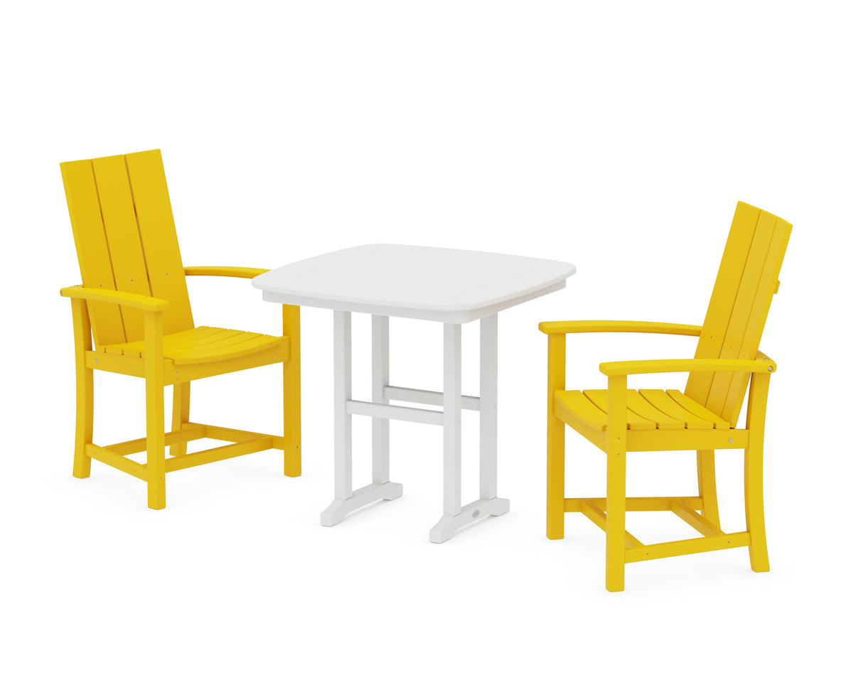 POLYWOOD Modern Adirondack 3-Piece Dining Set - 31" Table in Lemon / White