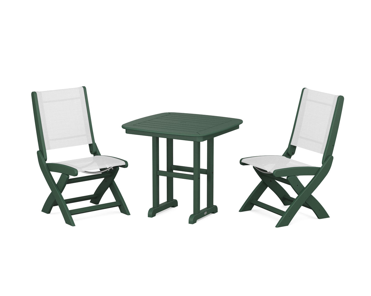 POLYWOOD Coastal Folding Side Chair 3-Piece Dining Set in Green / White