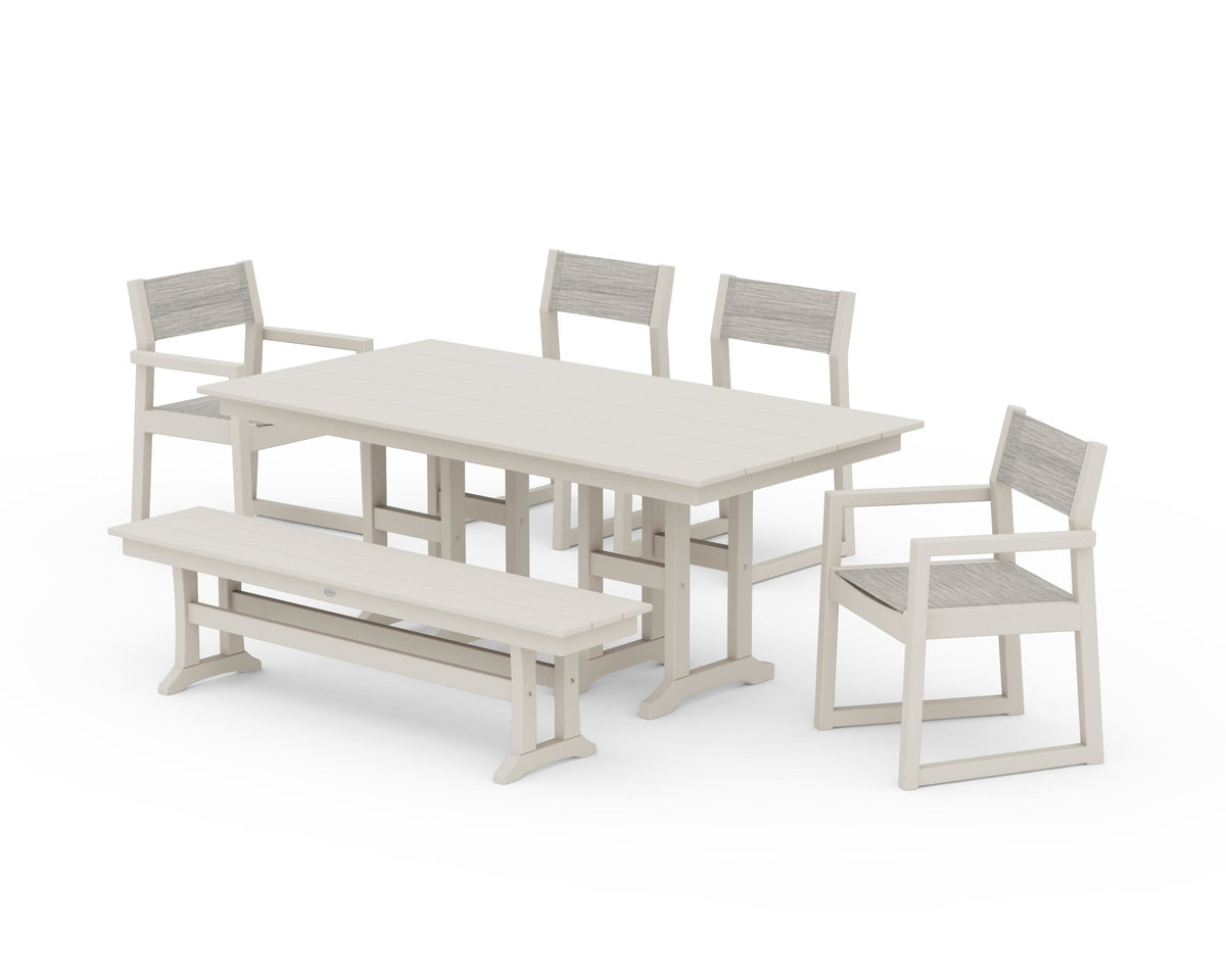 POLYWOOD EDGE Sling 6-Piece Farmhouse Dining Set in Sand / Birch