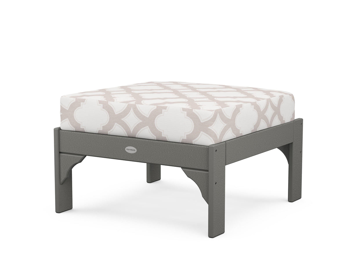 POLYWOOD Vineyard Deep Seating Ottoman in Slate Grey / Trellis Dune Burlap