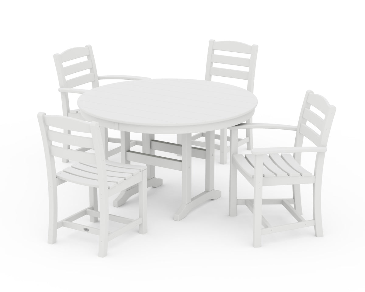 POLYWOOD La Casa Café 5-Piece Round Farmhouse Dining Set with Arm and Side Chairs in White