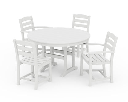 POLYWOOD La Casa Café 5-Piece Round Farmhouse Dining Set with Arm and Side Chairs in White
