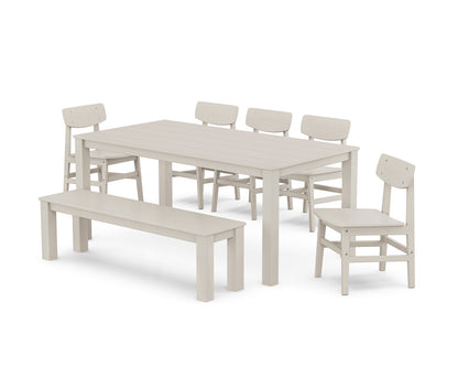 POLYWOOD Modern Studio Urban Chair 7-Piece Parsons Dining Set with Bench in Sand