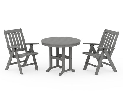 POLYWOOD Vineyard Folding Chair 3-Piece Round Dining Set in Slate Grey