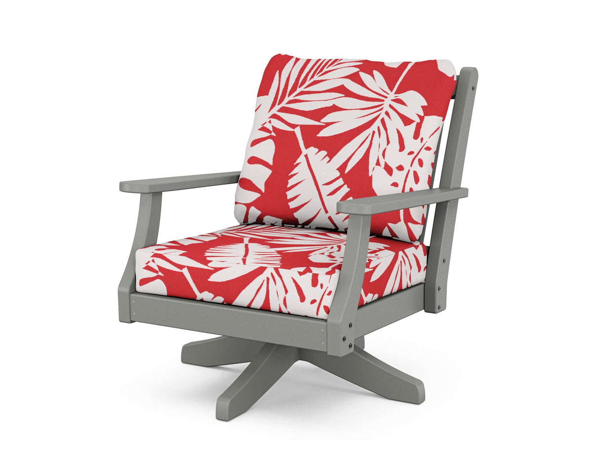 POLYWOOD Wovendale Deep Seating Swivel Chair in Slate Grey / Leaf Crimson
