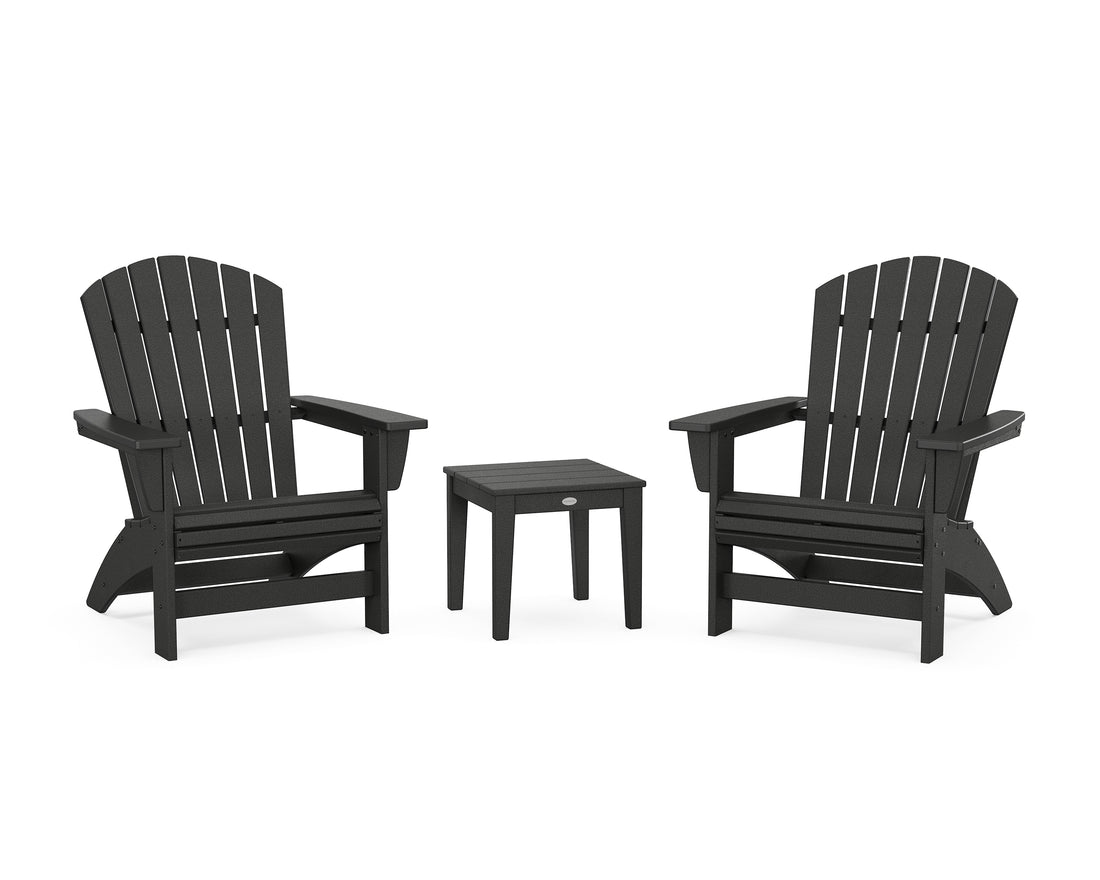 POLYWOOD 3-Piece Nautical Grand Adirondack Set in Black