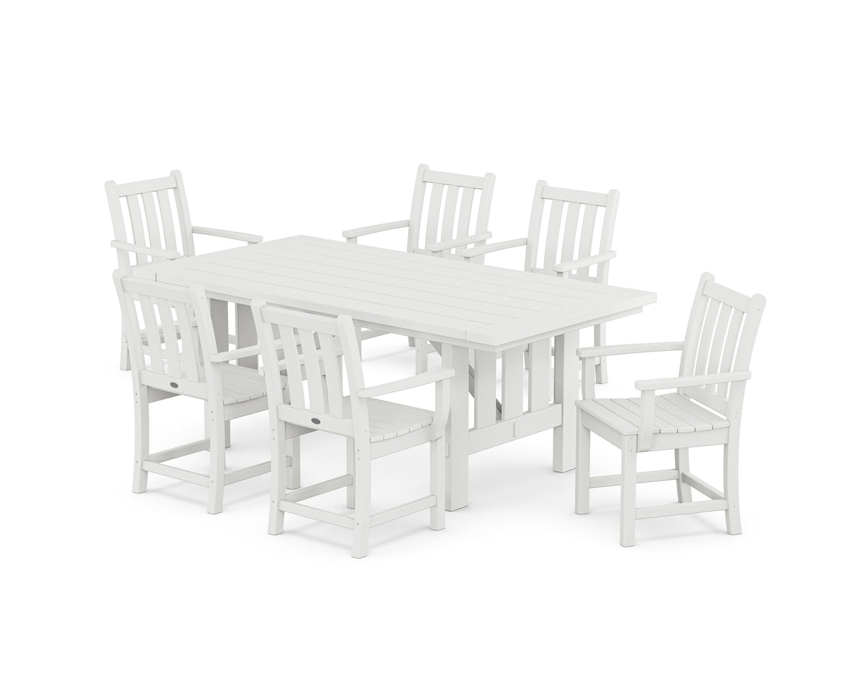 POLYWOOD Traditional Garden Arm Chair 7-Piece Mission Dining Set in White