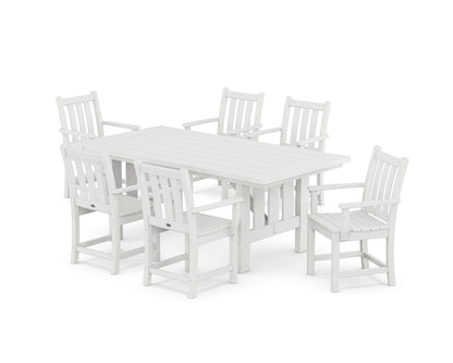 POLYWOOD Traditional Garden Arm Chair 7-Piece Mission Dining Set in White