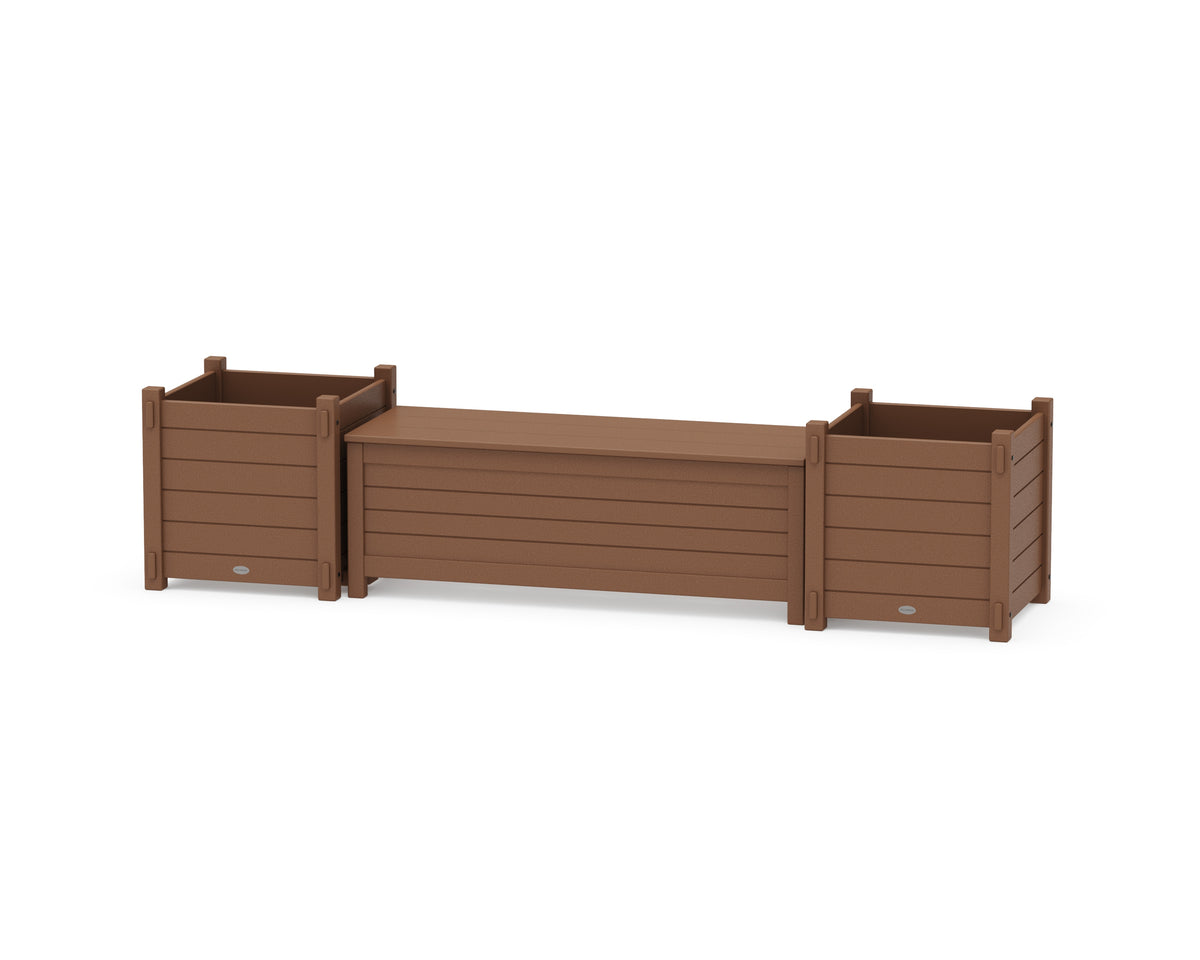 POLYWOOD 48" Nautical Straight Planter Storage Bench Set - Large in Teak