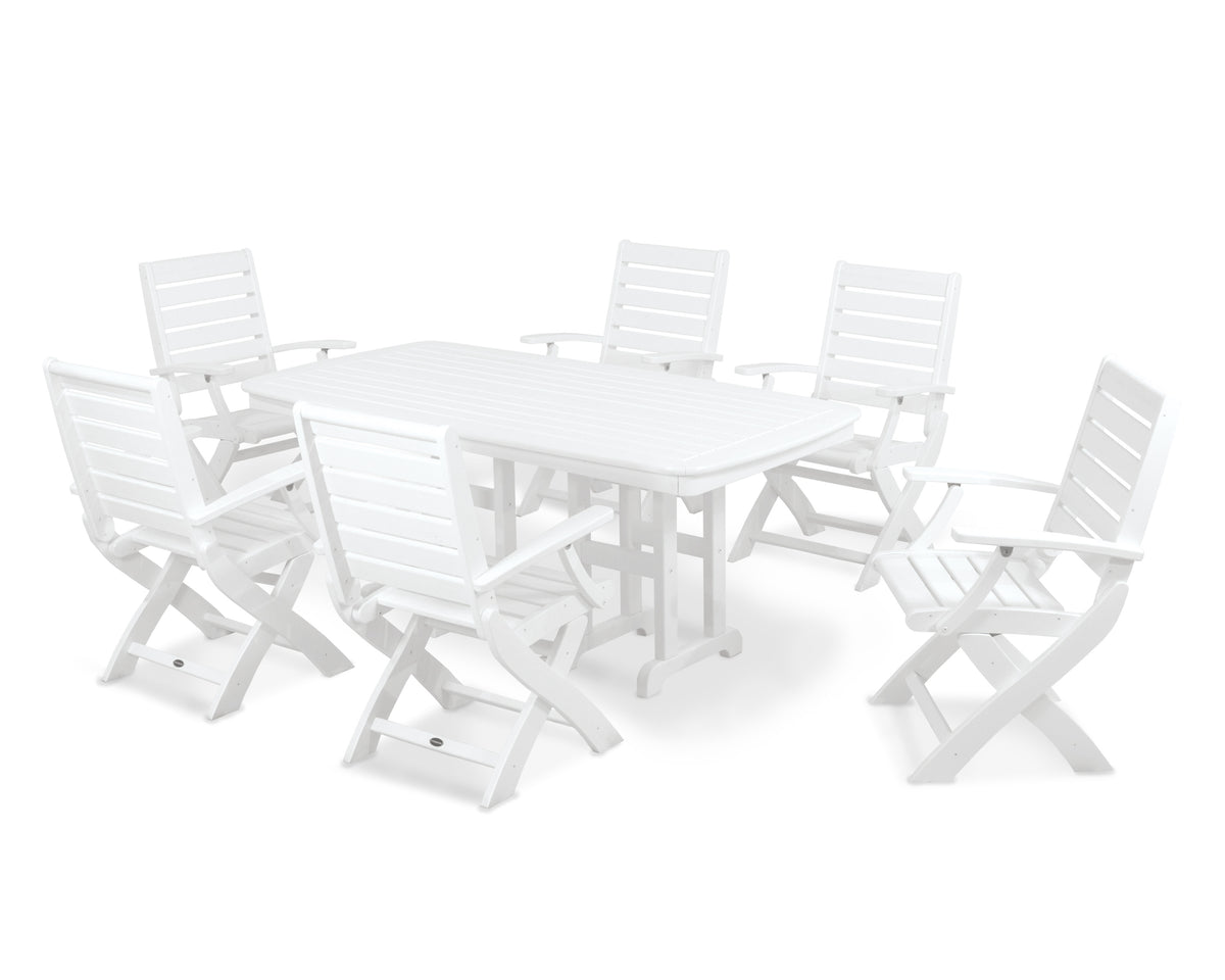 POLYWOOD Signature Folding Chair 7-Piece Dining Set in White