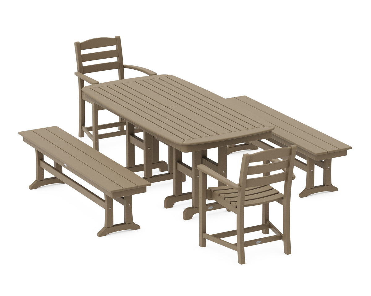 POLYWOOD La Casa Café 5-Piece Dining Set with Benches - 37" x 72" Table in Vintage Sahara