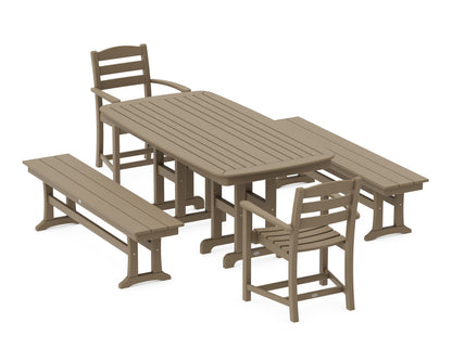 POLYWOOD La Casa Café 5-Piece Dining Set with Benches - 37" x 72" Table in Vintage Sahara