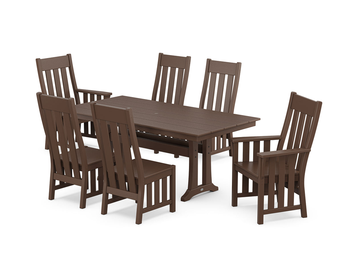 POLYWOOD Acadia 7-Piece Farmhouse Dining Set with Trestle Legs in Mahogany