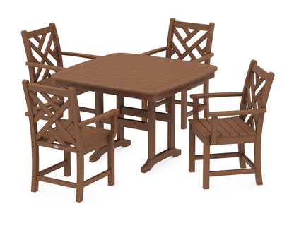 POLYWOOD Chippendale 5-Piece Dining Set with Trestle Legs - 44" Table in Teak