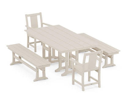 POLYWOOD Prairie 5-Piece Farmhouse Dining Set with Benches in Sand