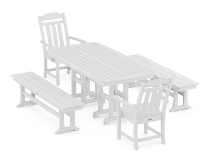 POLYWOOD Cottage 5-Piece Dining Set with Benches in White