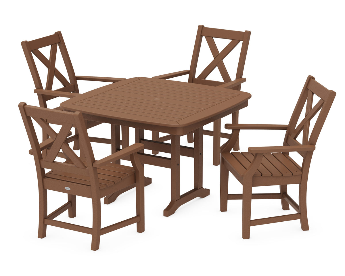 POLYWOOD Braxton 5-Piece Dining Set with Trestle Legs - 44" Table in Teak