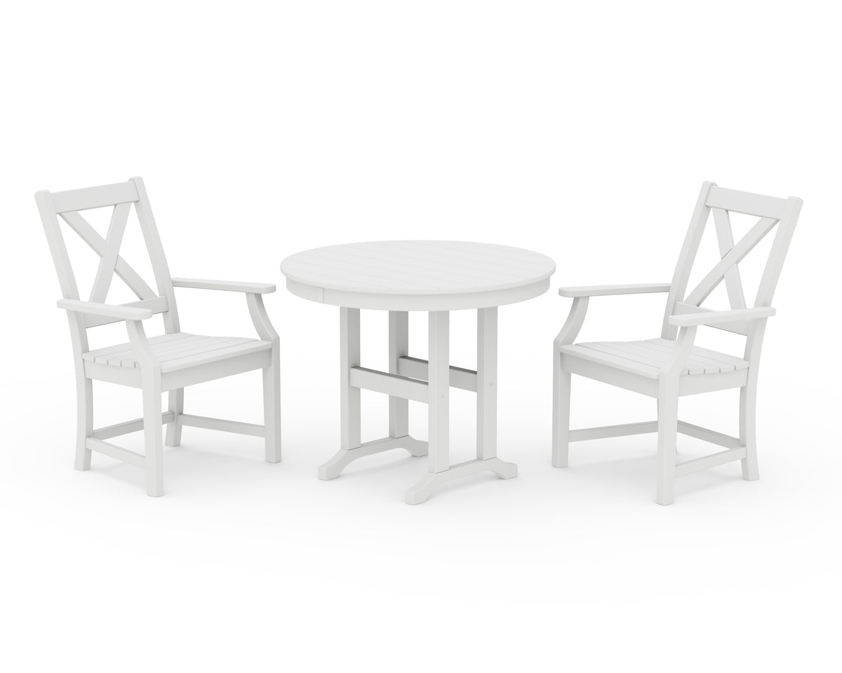 POLYWOOD Braxton 3-Piece Round Dining Set in White