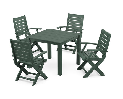 POLYWOOD Signature Folding Chair 5-Piece Parsons Dining Set in Green