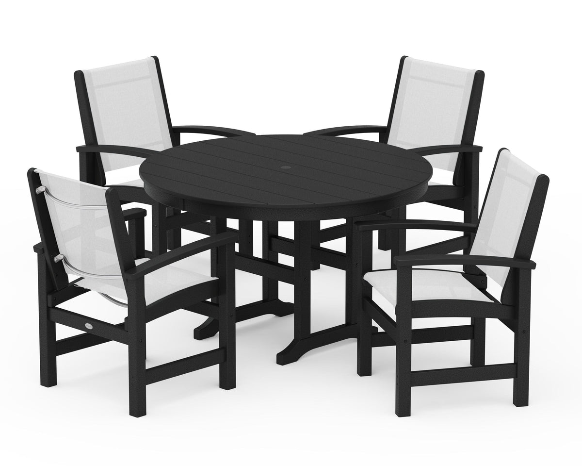 POLYWOOD Coastal 5-Piece Round Farmhouse Dining Set in Black / White