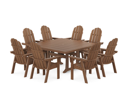 POLYWOOD Vineyard Curveback Adirondack 9-Piece Square Farmhouse Dining Set with Trestle Legs in Teak