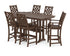 POLYWOOD Country Living Wovendale Arm Chair 7-Piece Farmhouse Bar Set with Trestle Legs in Mahogany