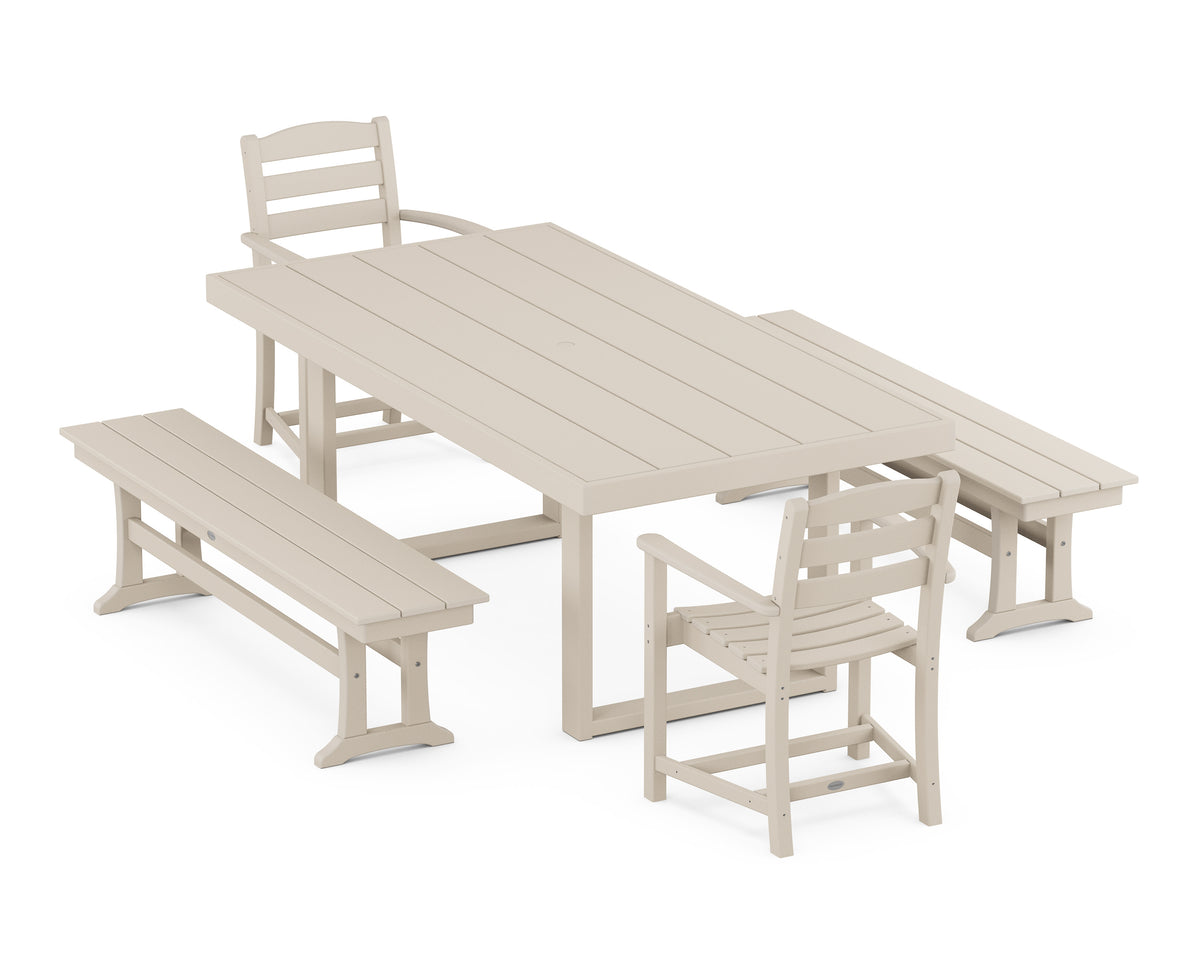 POLYWOOD La Casa Café 5-Piece Dining Set with Benches - 39" x 78" Table in Sand