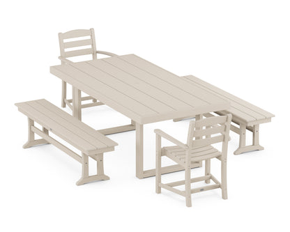POLYWOOD La Casa Café 5-Piece Dining Set with Benches - 39" x 78" Table in Sand