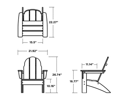 POLYWOOD Kids Vineyard Adirondack Chair dimension drawing with width, depth and height measurements