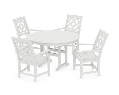 POLYWOOD Chinoiserie 5-Piece Round Farmhouse Dining Set in Vintage White