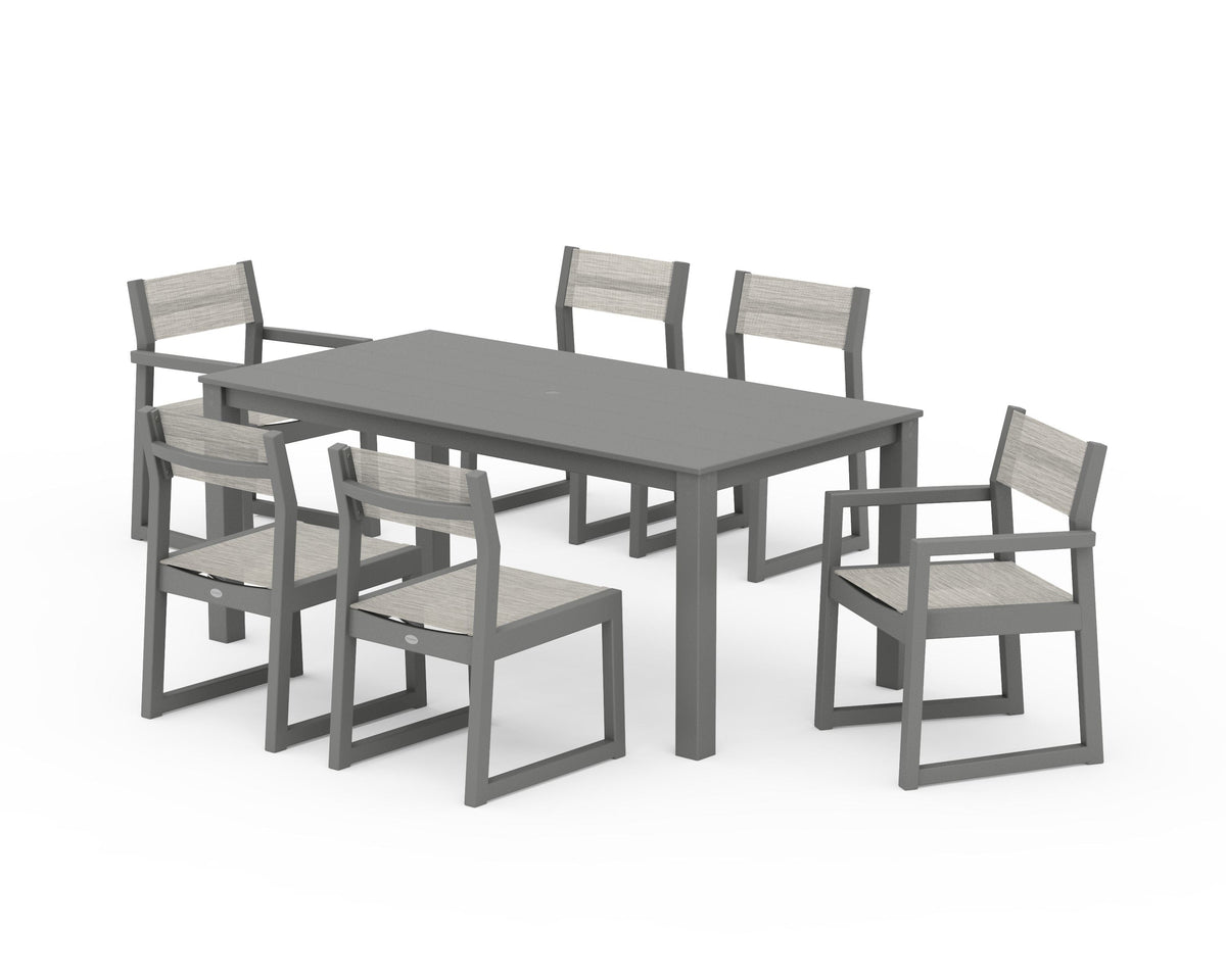 POLYWOOD EDGE Sling 7-Piece Parsons Dining Set in Slate Grey / Birch